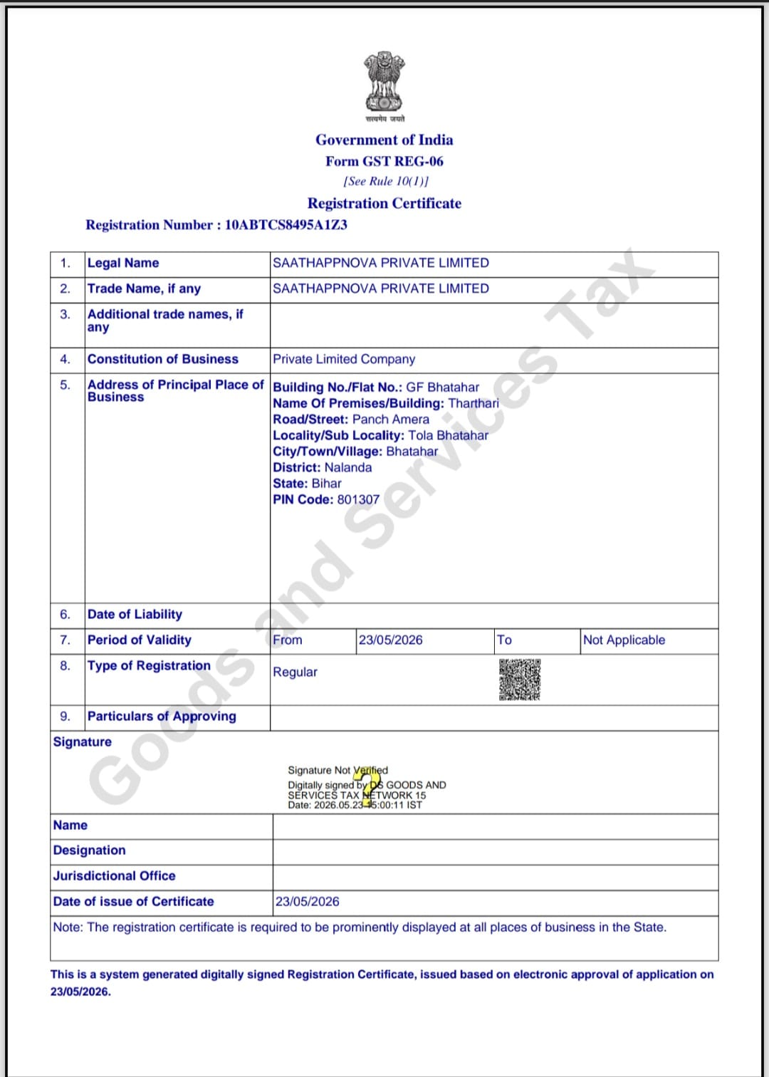GST Registration Certificate